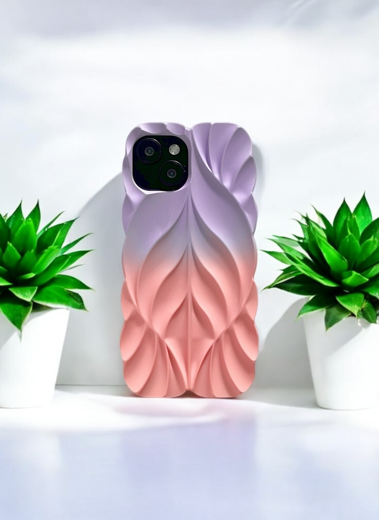 3D Leave Design Lavender Pink Dual Tone Silicon Phone Case