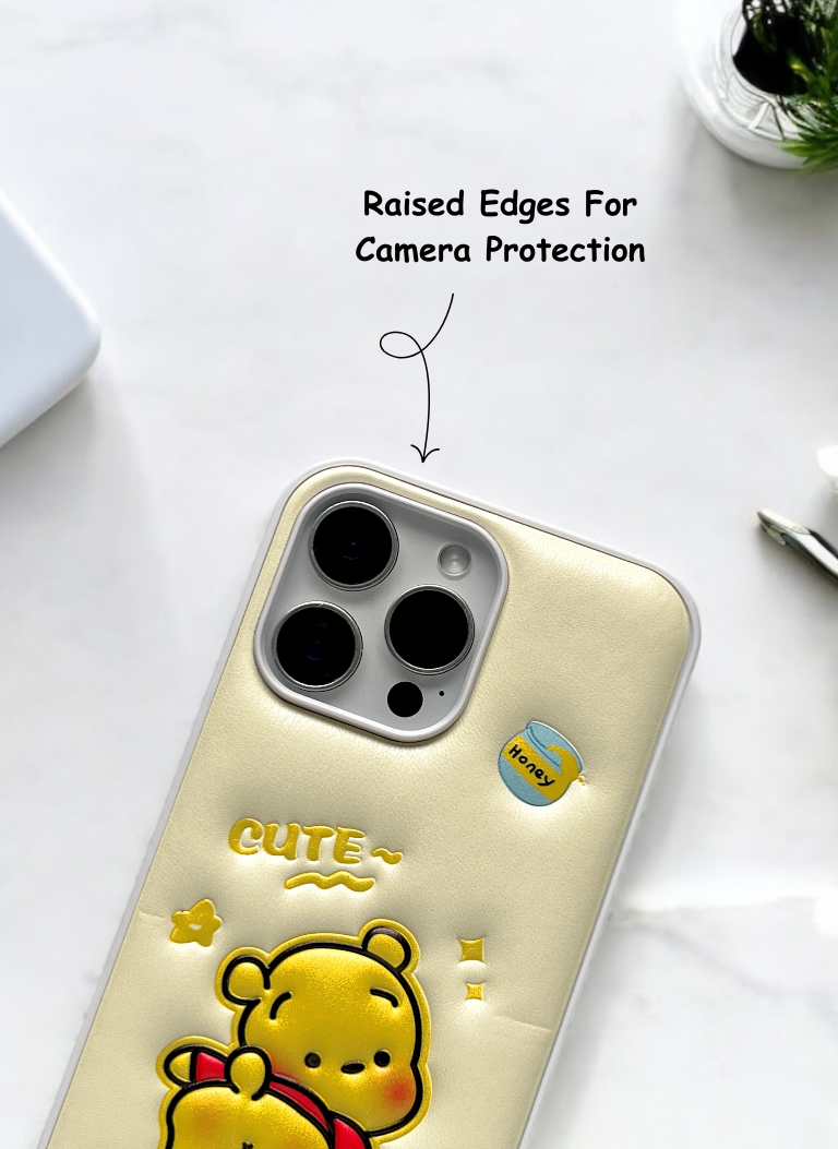 Cream Pooh Bear Soft Leather Texture Phone Case
