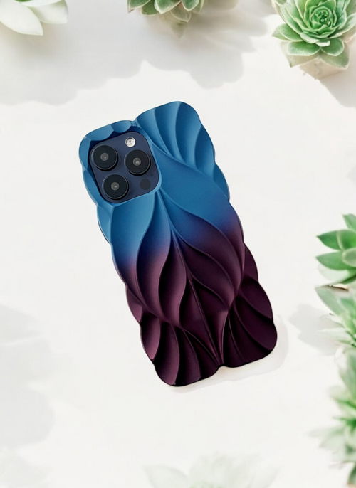 3D Leave Design Steel Blue-Dark Plum Dual Tone Silicon Phone Case