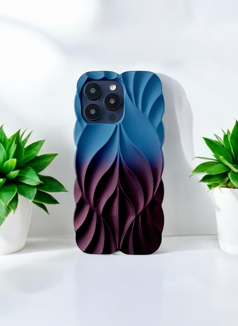 3D Leave Design Steel Blue-Dark Plum Dual Tone Silicon Phone Case