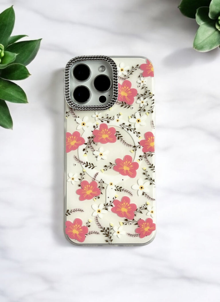 Elegant Floral Bliss Phone Case- Red & White Flowers