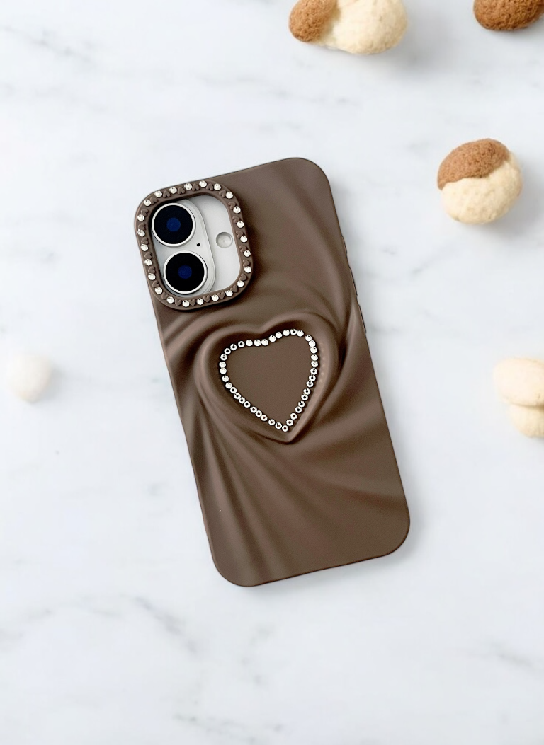 Mocha Brown Swirl Heart Bling Phone Case