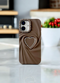 Mocha Brown Swirl Heart Bling Phone Case