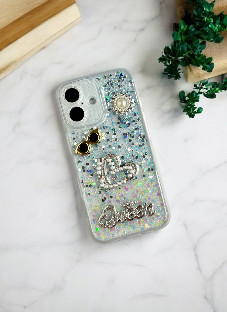 Glitter Queen Phone Case In Silver Color
