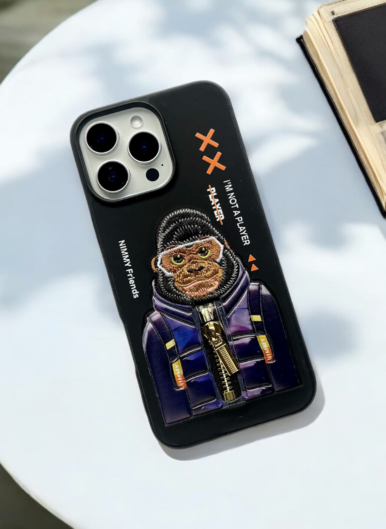 Nimmy Black Gorilla Shockproof Embroidery PU Leather Phone Case