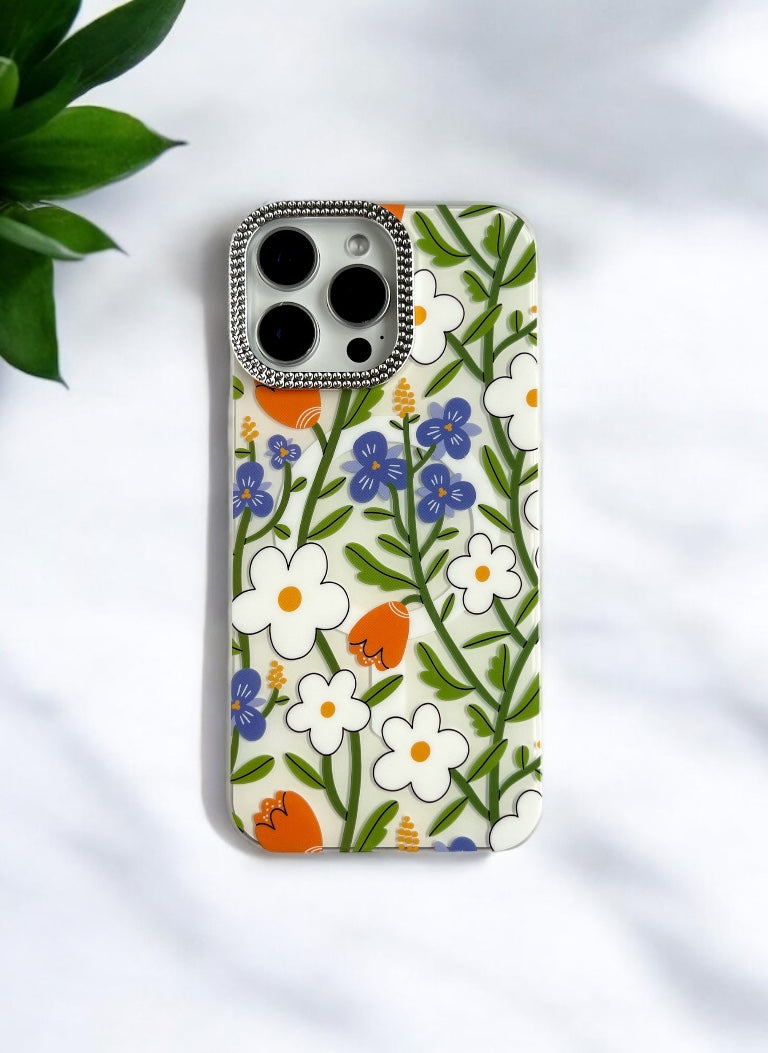 Orange and Blue Accents Floral Phone Case