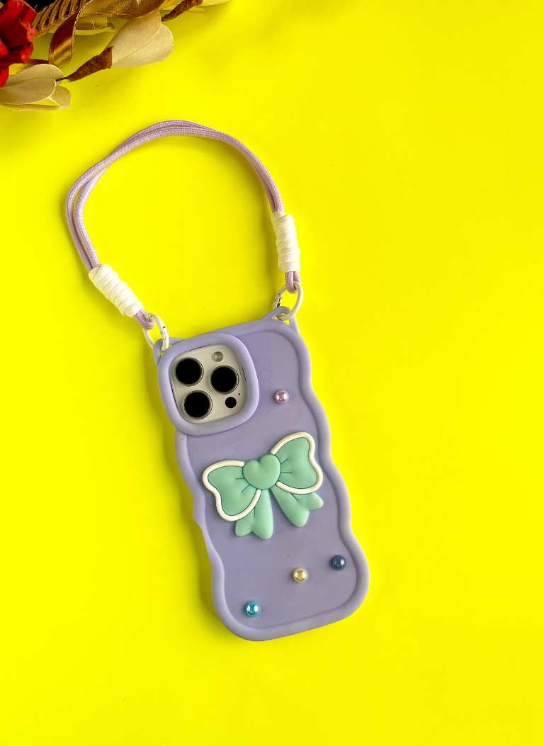 Lavender BowTied Babe Sling Phone Case With Lanyard