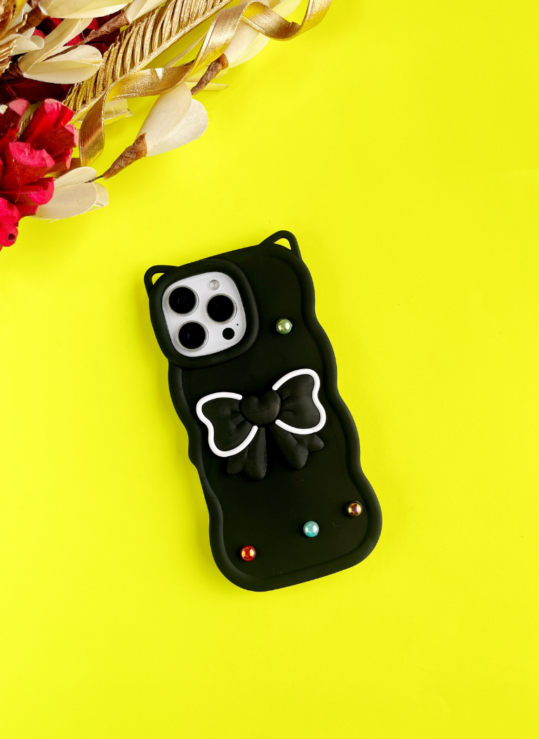 Black BowTied Babe Sling Phone Case With Lanyard