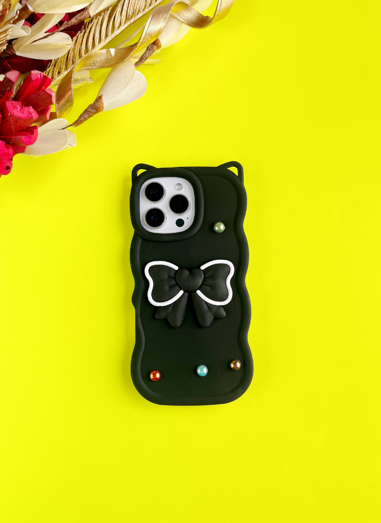 Black BowTied Babe Sling Phone Case With Lanyard