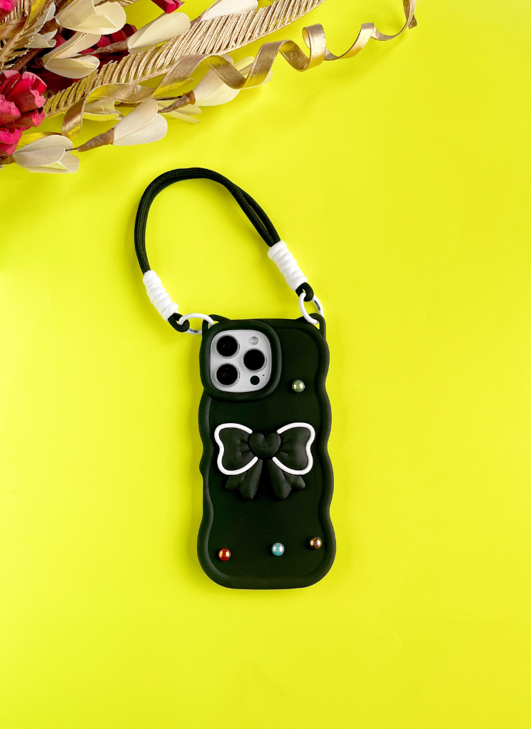 Black BowTied Babe Sling Phone Case With Lanyard
