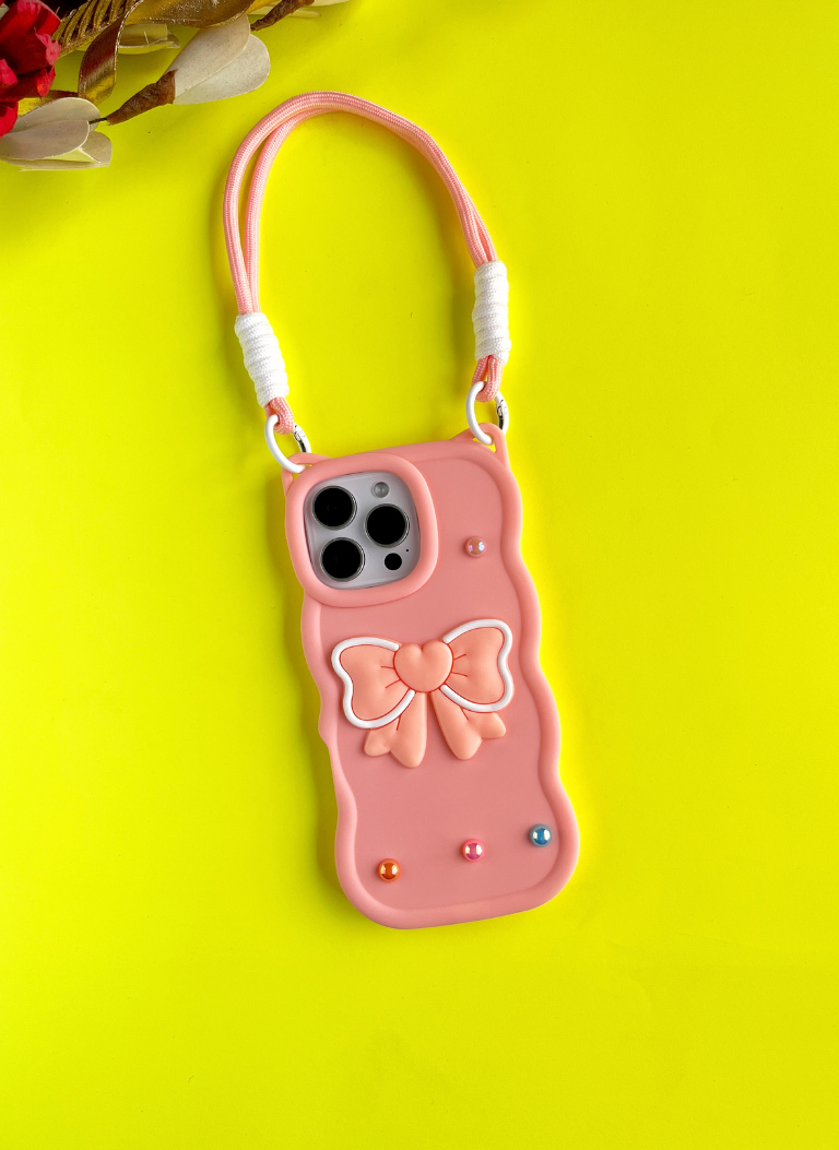 Baby Pink BowTied Babe Sling Phone Case With Lanyard