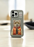 Nimmy Grey Bear Shockproof Embroidery PU Leather Phone Case
