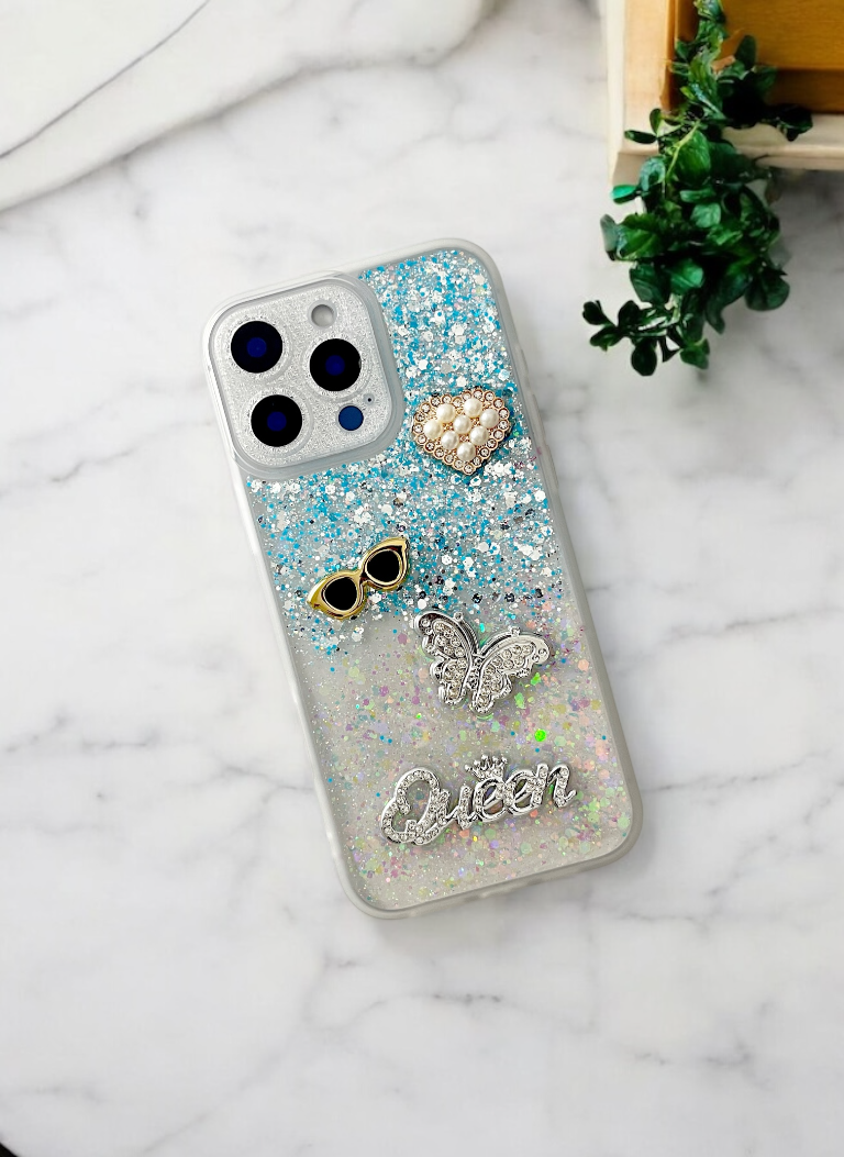 Glitter Queen Phone Case In Blue Color