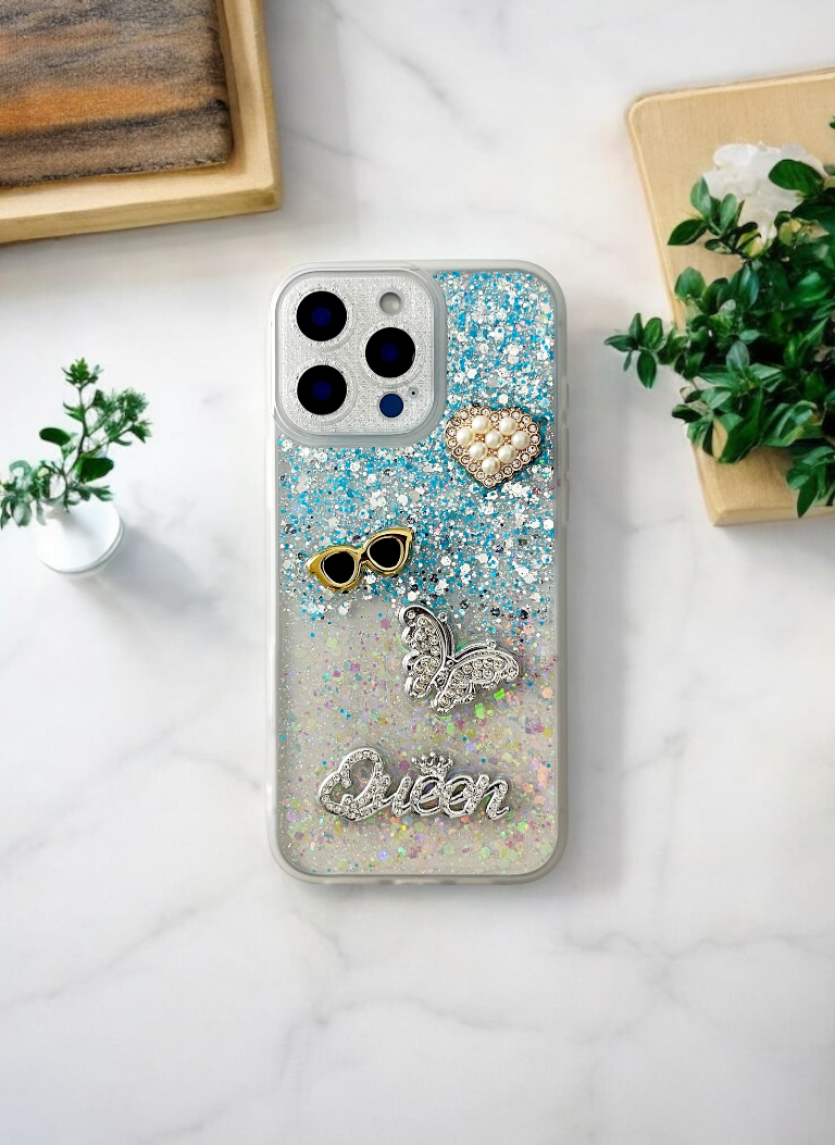 Glitter Queen Phone Case In Blue Color