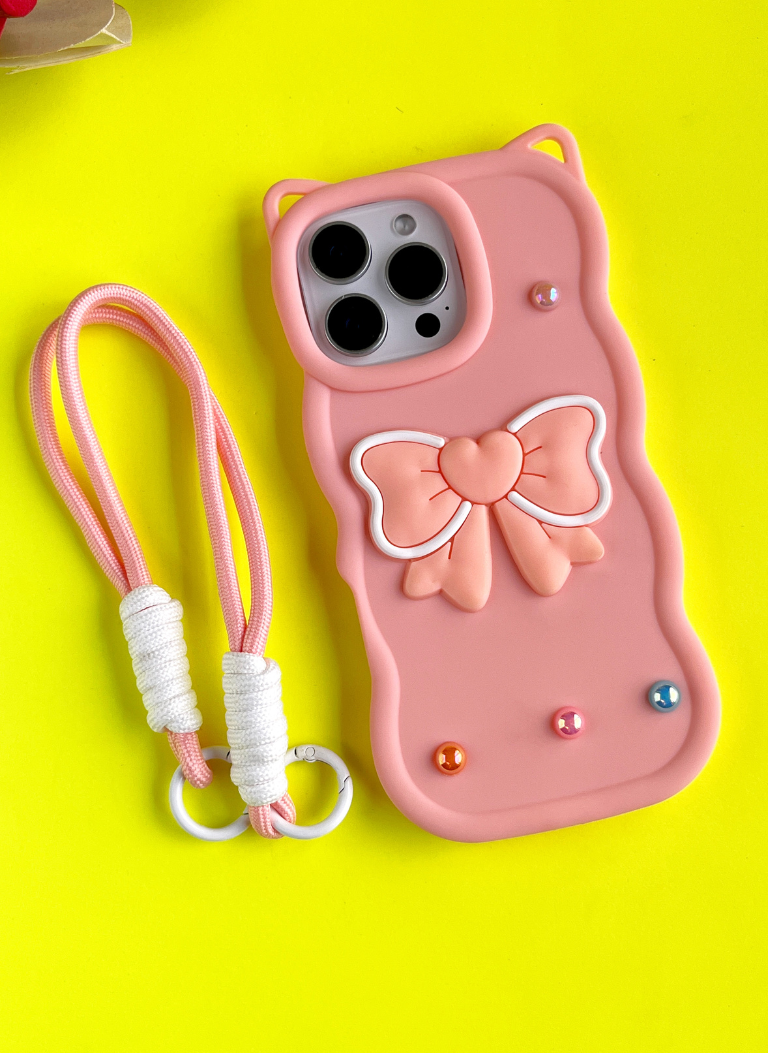 Baby Pink BowTied Babe Sling Phone Case With Lanyard