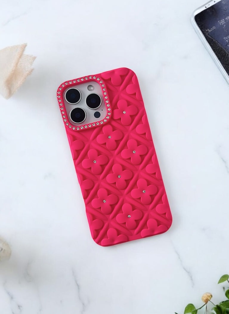 Hot Pink 3D Flower Phone Case
