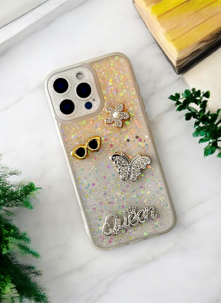 Glitter Queen Phone Case In Yellow Color