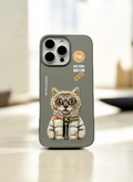 Nimmy Grey Cat Shockproof Embroidery PU Leather Phone Case
