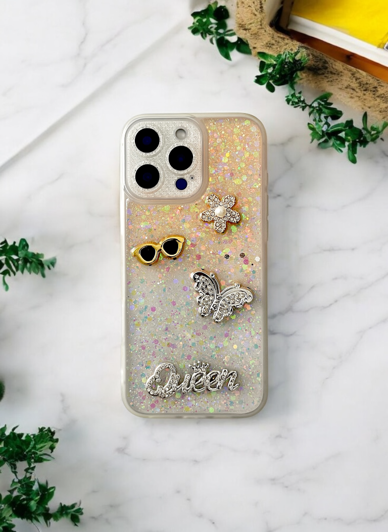 Glitter Queen Phone Case In Yellow Color