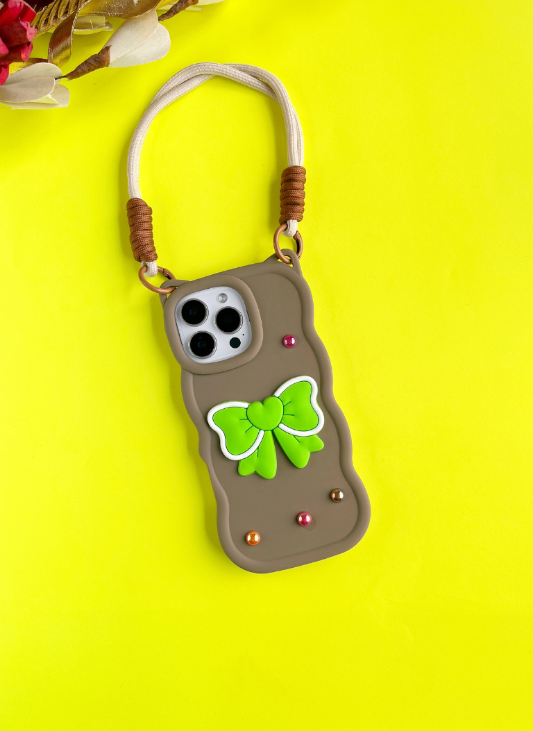 Mocha BowTied Babe Sling Phone Case With Lanyard