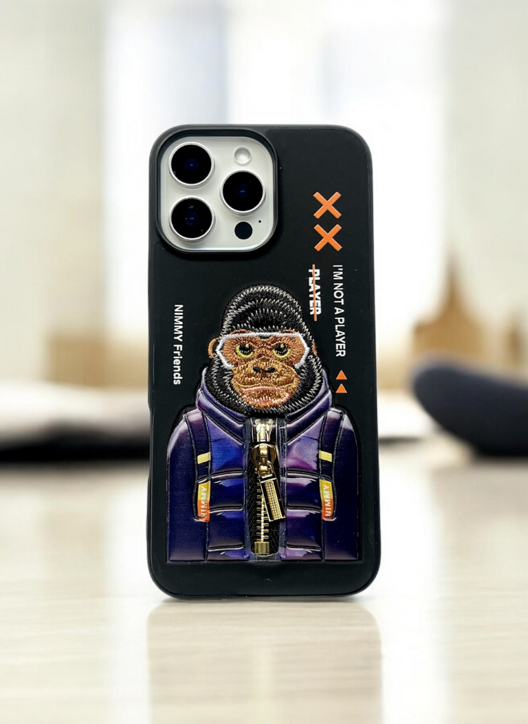 Nimmy Black Gorilla Shockproof Embroidery PU Leather Phone Case