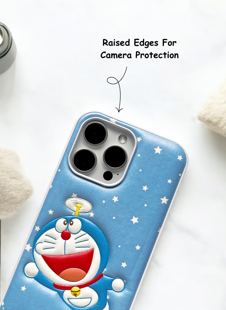 Blue Doremon Soft Leather Texture Phone Case