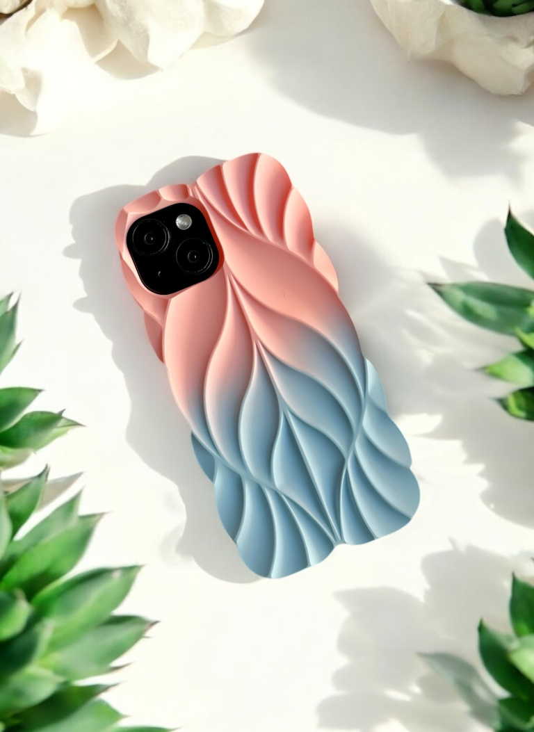 3D Leave Design Pink Blue Dual Tone Silicon Phone Case