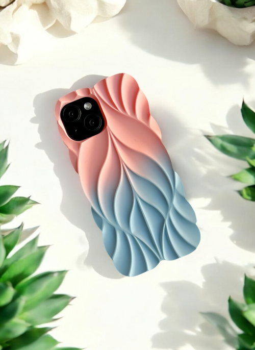 3D Leave Design Pink Blue Dual Tone Silicon Phone Case