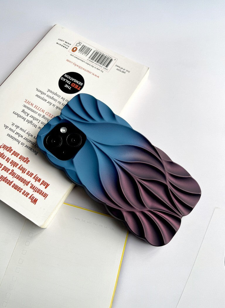 3D Leave Design Steel Blue-Dark Plum Dual Tone Silicon Phone Case