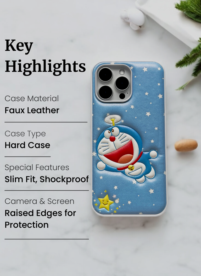 Blue Doremon Soft Leather Texture Phone Case