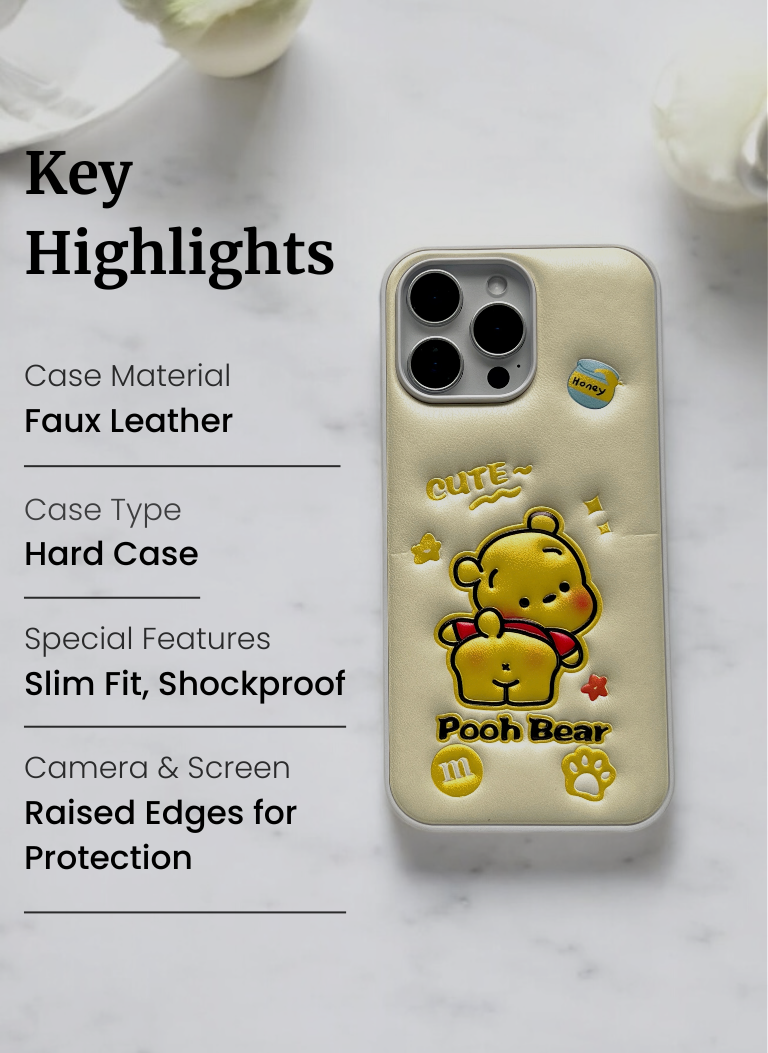 Cream Pooh Bear Soft Leather Texture Phone Case