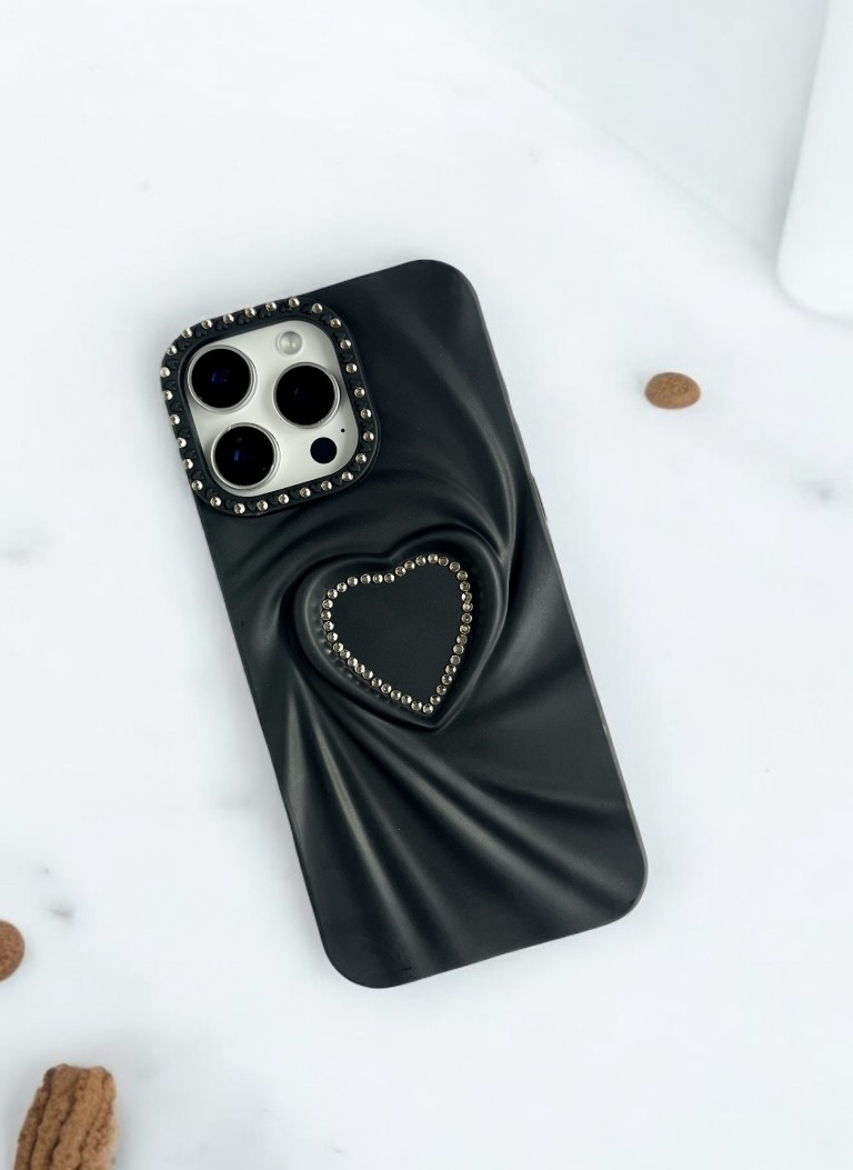 Black Swirl Heart Bling Phone Case