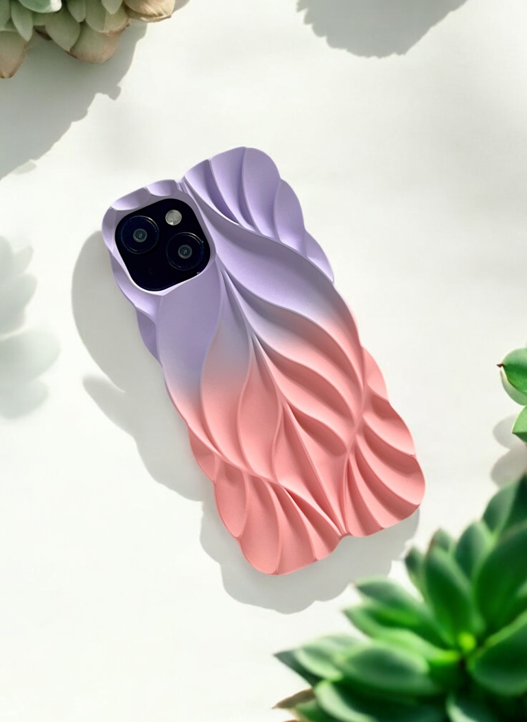 3D Leave Design Lavender Pink Dual Tone Silicon Phone Case