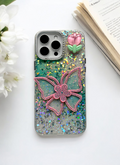 Green Sparkle Bloom 3D Butterfly Phone Case with Charm