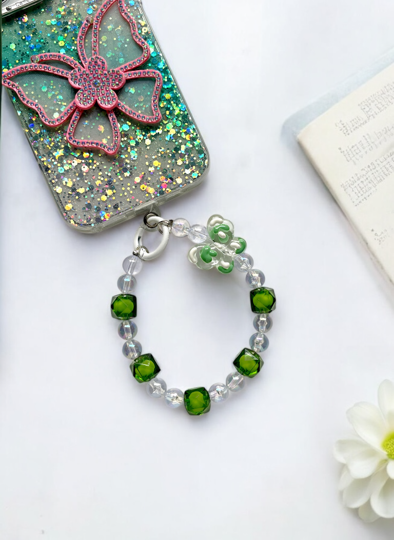 Green Sparkle Bloom 3D Butterfly Phone Case with Charm