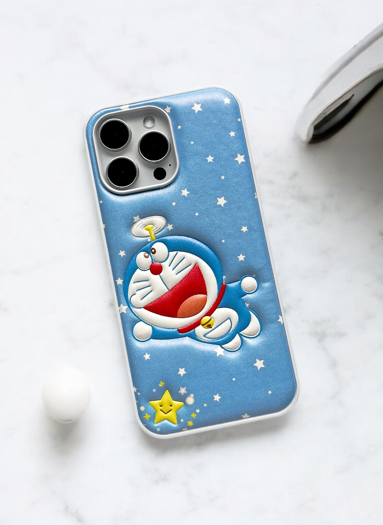 Blue Doremon Soft Leather Texture Phone Case