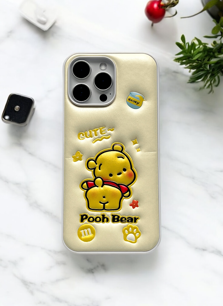 Cream Pooh Bear Soft Leather Texture Phone Case