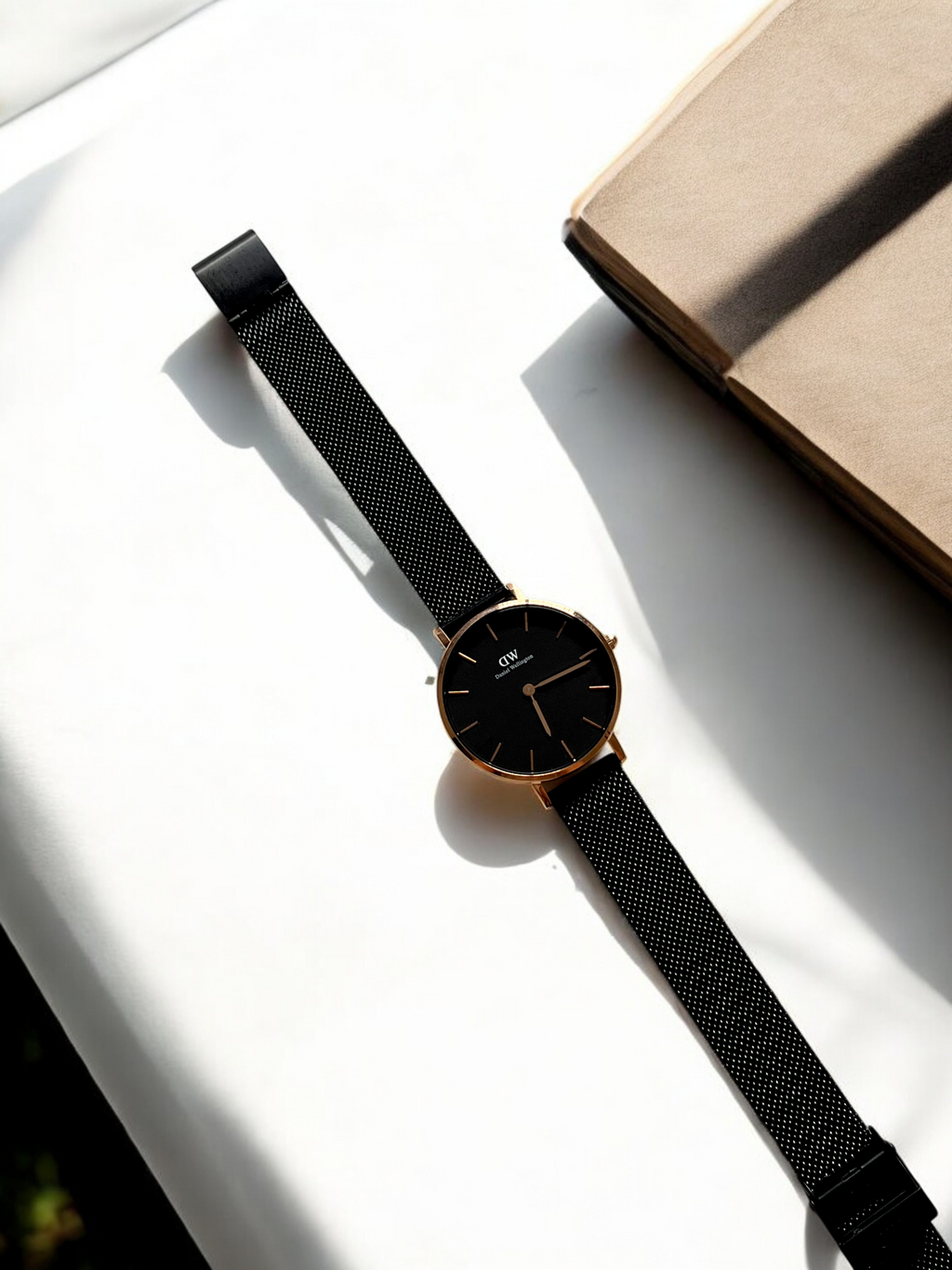 Daniel Wellington Classic Petite 36mm Watch – Black Mesh Strap with Rose Gold Case & Black Dial