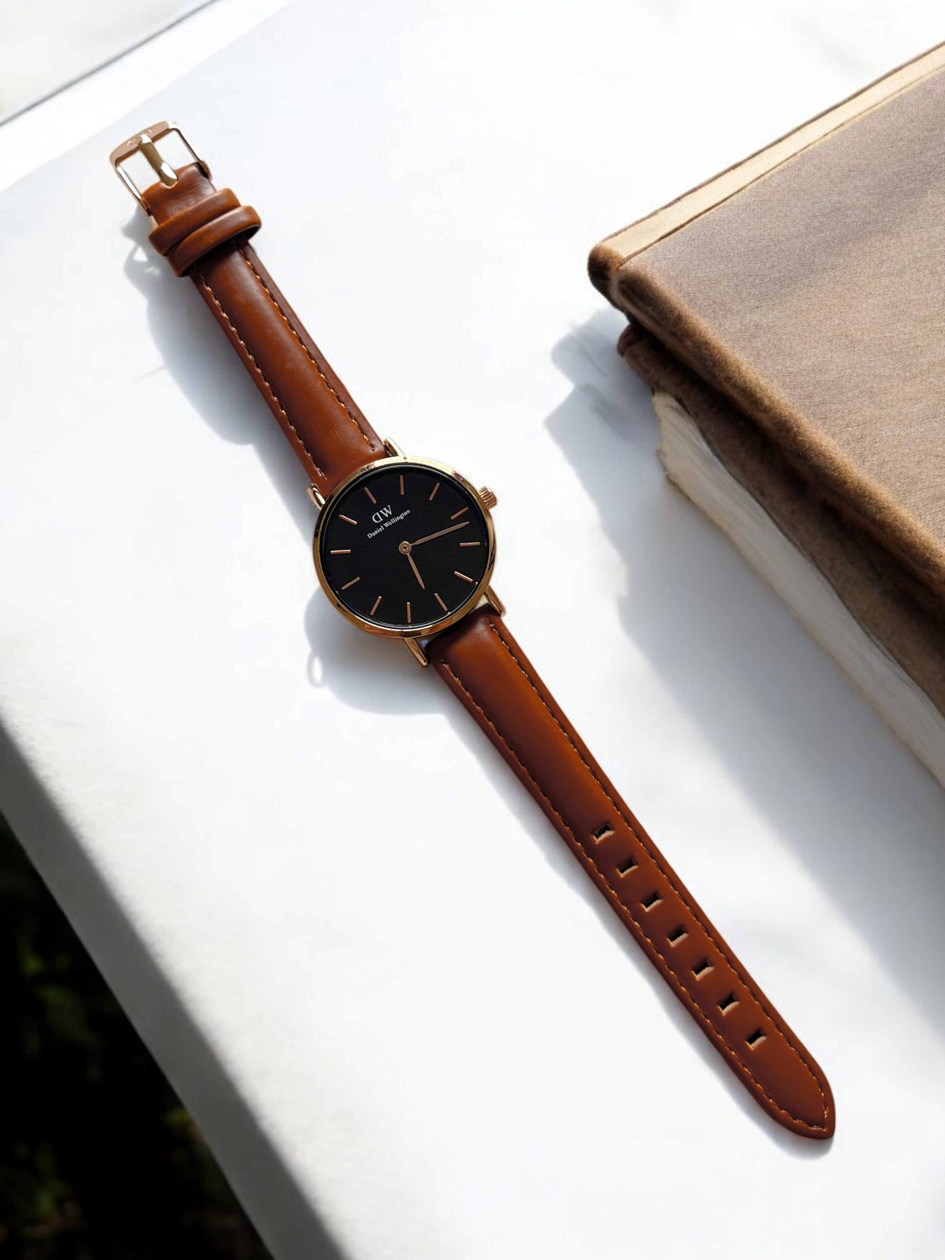 Daniel Wellington Classic Petite 32mm Women’s Watch – Tan Leather Strap Black Dial