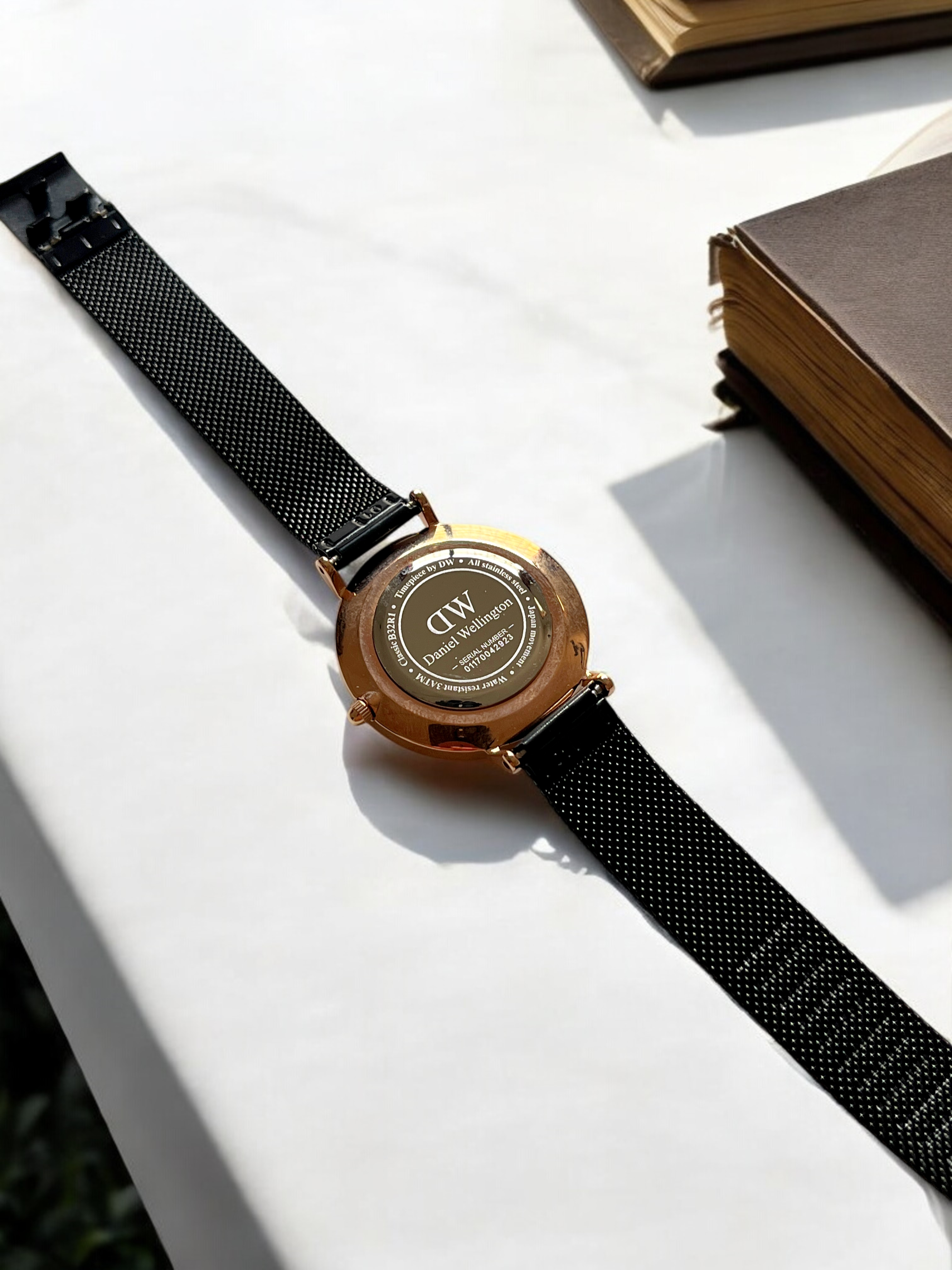 Daniel Wellington Classic Petite 36mm Watch – Black Mesh Strap with Rose Gold Case & Black Dial