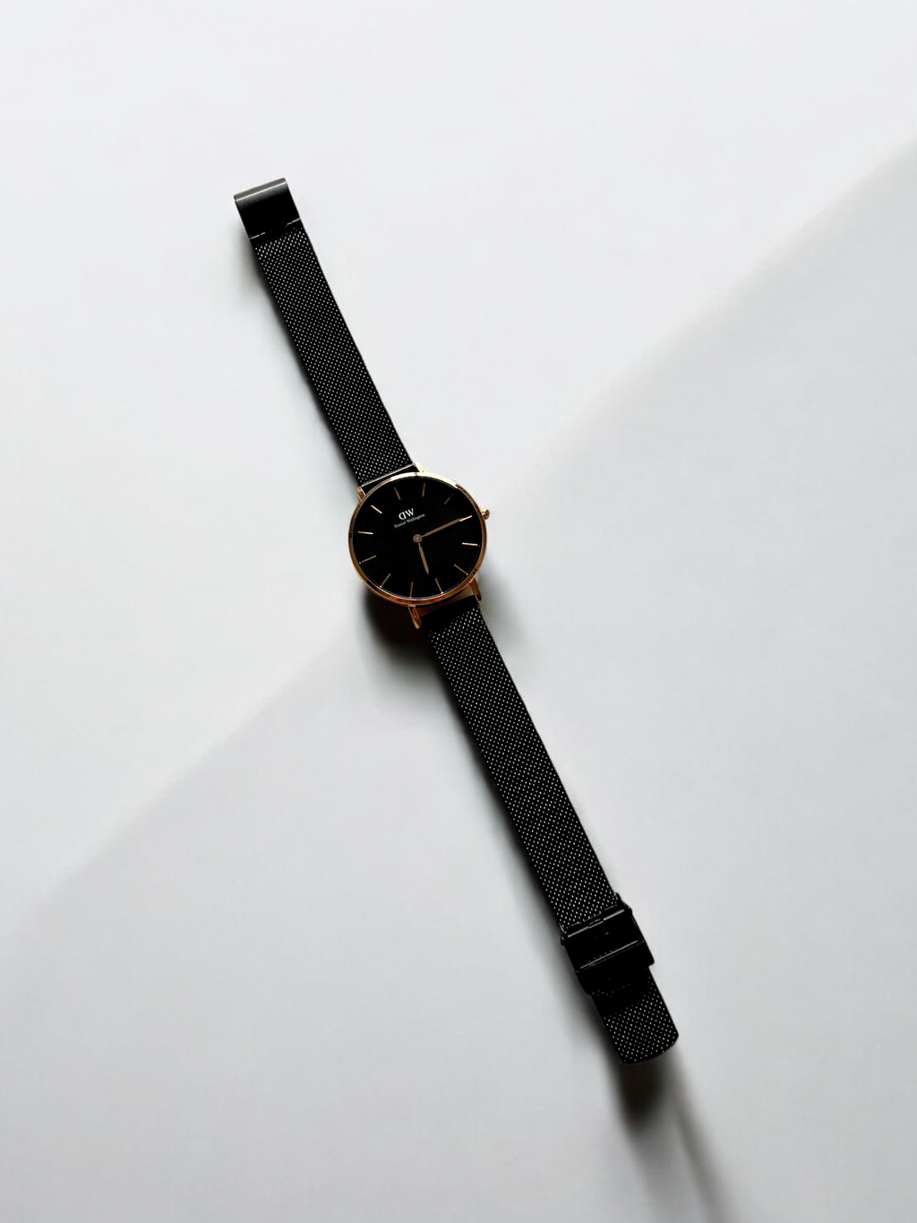 Daniel Wellington Classic Petite 36mm Watch – Black Mesh Strap with Rose Gold Case & Black Dial