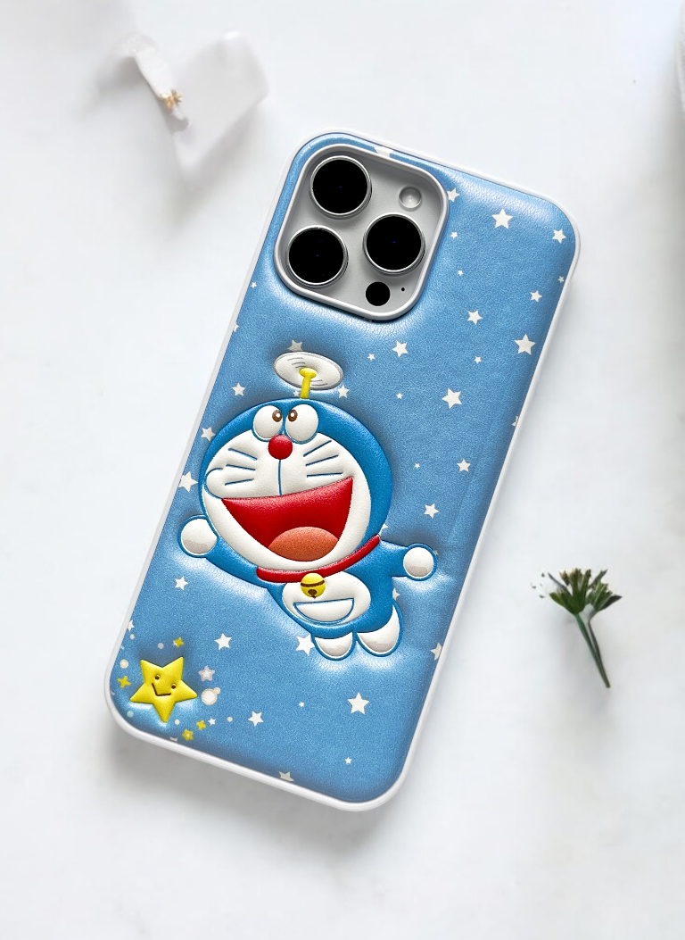 Blue Doremon Soft Leather Texture Phone Case